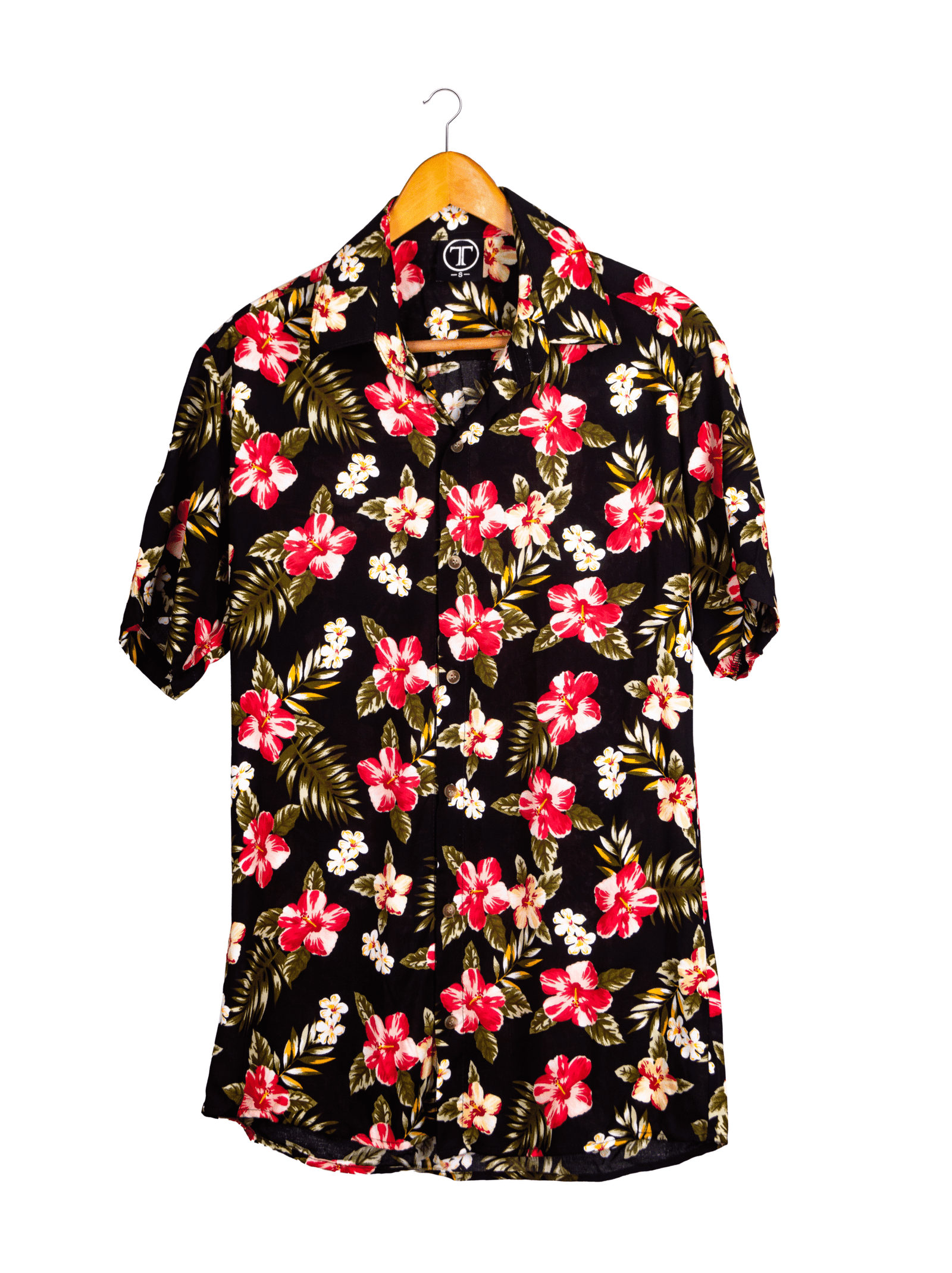 CAMISA MANGA CORTA NEGRA FLOREADA