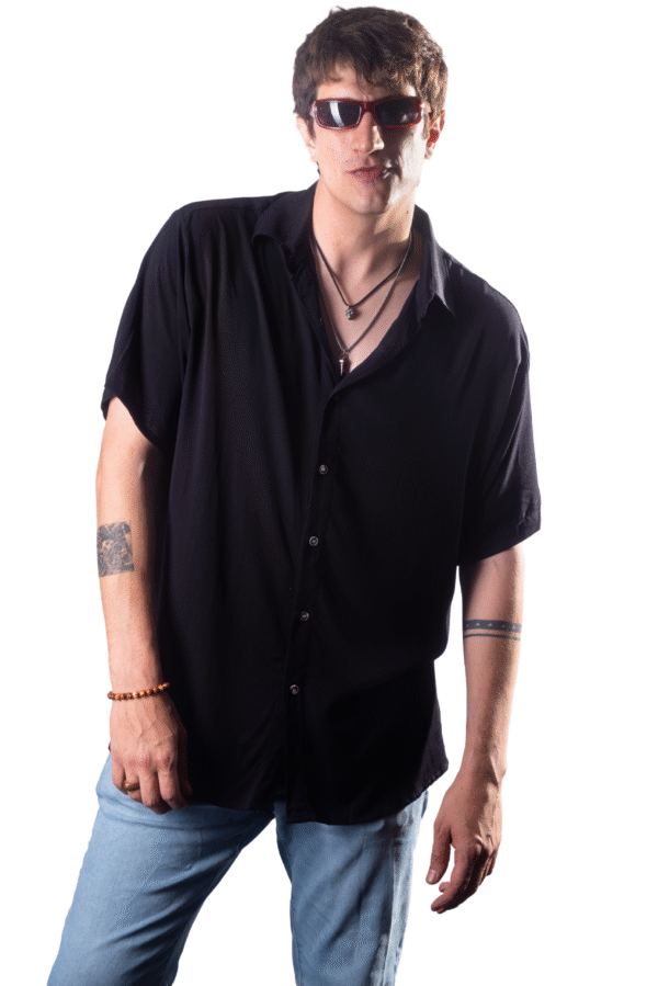 CAMISA MANGA CORTA NEGRA DE CHALIS